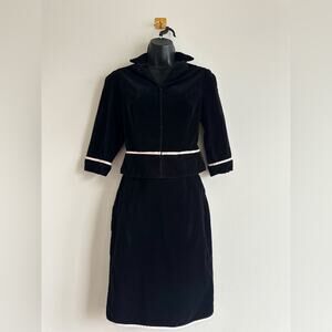 Vintage 90s Black Velvet Skirt Suit Set w/ Pink Satin Trim | Kathlin Argiro 4